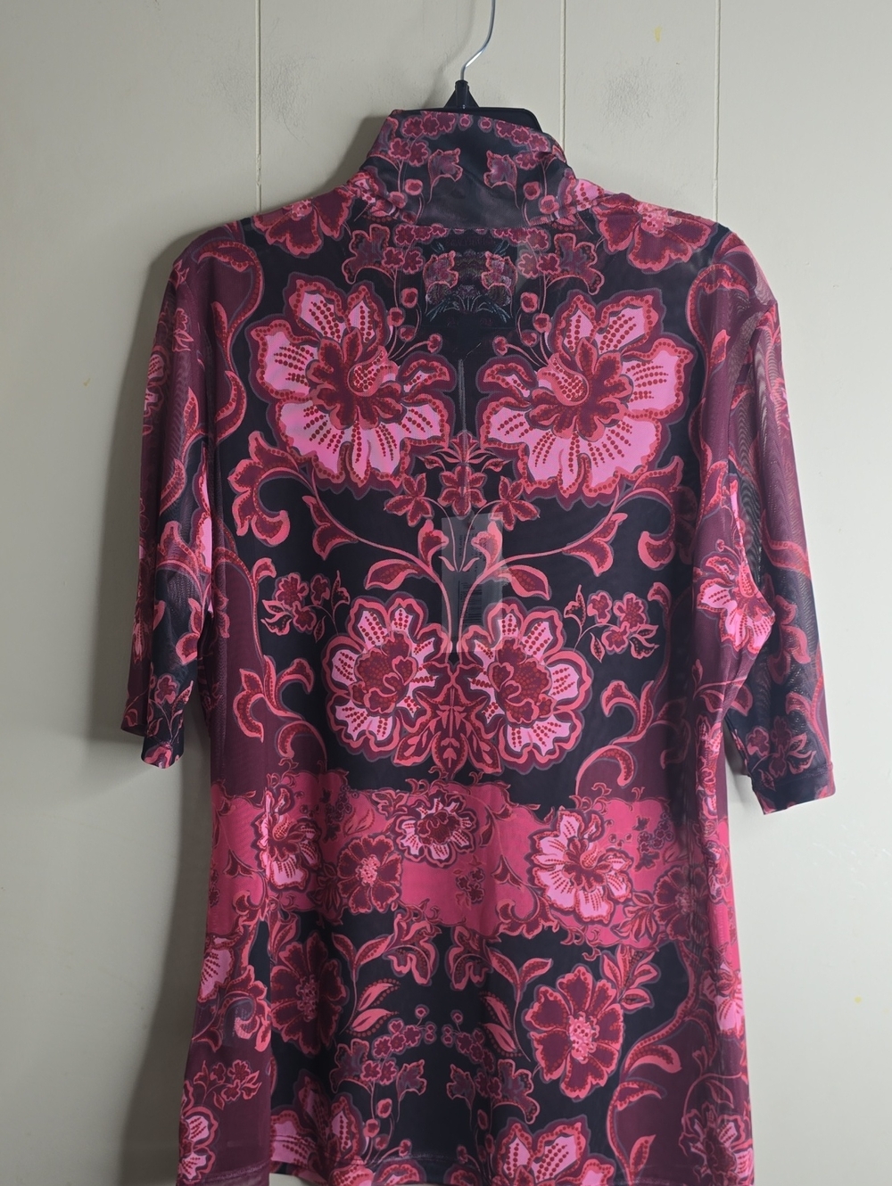 Johnny Was Mesh Elbow Sleeve Mock Neck Top Size Large - Picture 5 of 7